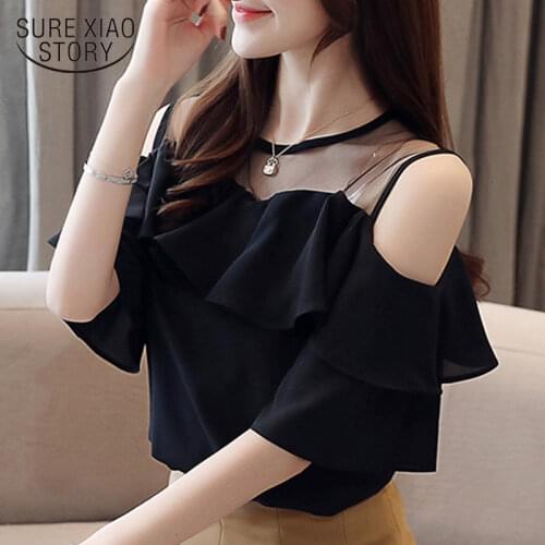 Womens tops and blouses Summer women blouses 2021 white blouse short sleeve chiffon blouse women shirt off shoulder top 4206 50