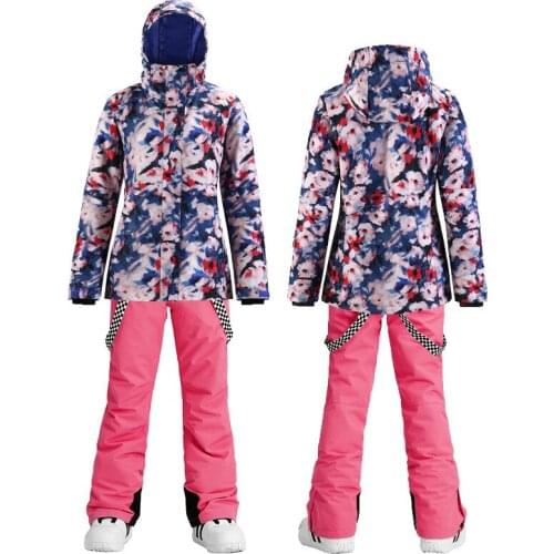 SMN Flowers Womens Suit Snowboard Clothing Waterproof Windproof Costumes Winter Outdoor Snow Jacket + Ski pants Female and Girl
