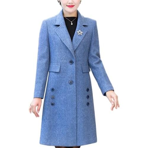 Winter Women Outerwear Fashion New Pure Color Long Windbreaker Coats Womens Plus Size Double-breasted Thickening Woolen coats