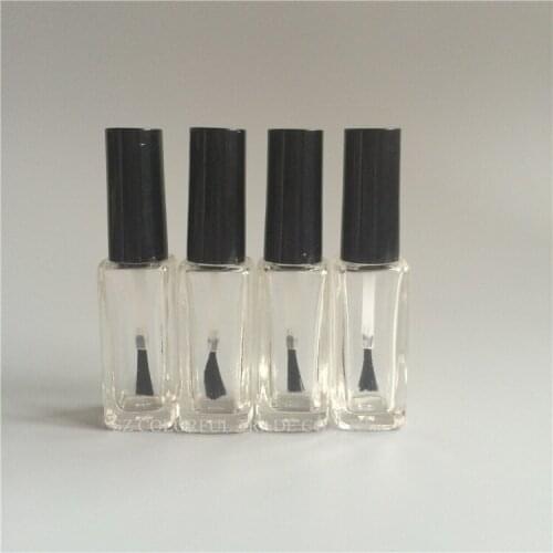 10pcs/lot 10ml Rectangle Glass Nail Polish Oil Bottles In Refillable High Quality Black Cap with Brush Cosmetic Glass Package