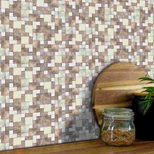 18pcs Imitation Tile Sticker Splice Design Pasters Self-adhesive Wall Decals for Kitchen Bathrooom Beige and Light Brown