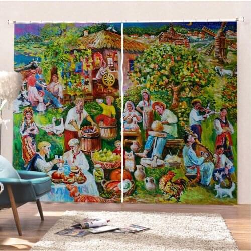 2 Panels Oil Painting Window Curtain for Living Room Bedroom 3D Print Polyester Window Drapes Blackout Decor Curtain Gift