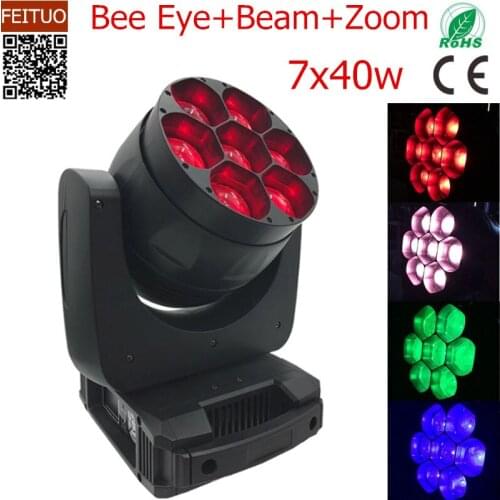 2pcs/lot RGBW 7X40W Bee Eye Moving Head Light Zoom Wash LED Beam Light Luces DMX Disco Stage Lights