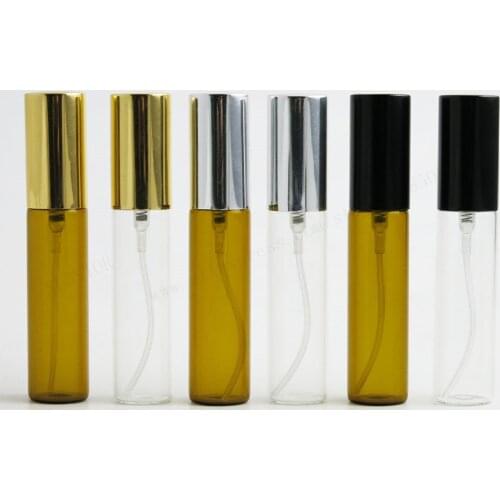 2 X 10ml Clear Amber Travel Glass Perfume Bottle with Gold Black Silver Mist Sprayer 1/3oz Perfume Atomizer Fragrance