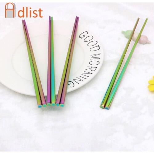 5Paris Rainbow Chopsticks set Dinner Stainless Steel Home Restaurant Square Chop Stick Chinese Food Tableware Kitchen Bar supply
