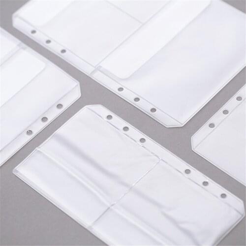 5pcs A5 A6 6 Holes PVC Notebook Pouch Bags Loose Leaf Inner Pocket for Binder Planner Diary Ticket Storage Card Organizer