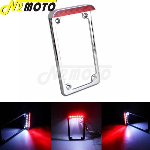 7-3/16" x 4-1/4" LED Motorcycle Chrome License Plate Light Vertical Mount Taillight For Harley Honda Cafe Racer Bobber Chopper