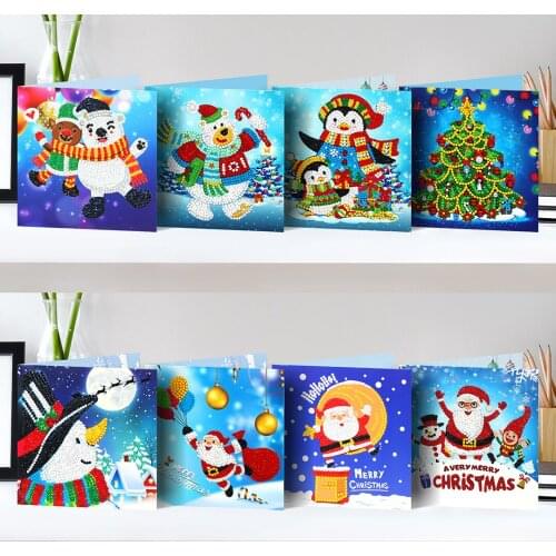 8pcs 5D Diamond Painting Christmas Greeting Card Santa Claus Navidad Cuadros DIY Embroidery Arts Crafts Kit Kids Xmas Gifts