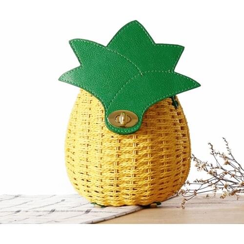 Aaby 2021 New Summer Straw Bags For Women High Quality Crossbody With Fruit Shape Modelling Of Pineapple Long Strap Bags