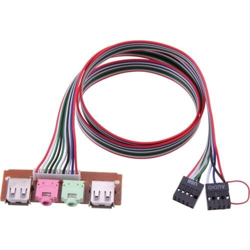 52cm USB Audio Port Mic Earphone Cable Panel With 2 USB Ports 2 Audio Jacks With Cable Replacement Module for Computer Audio