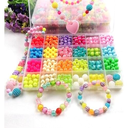 DIY Beads Toys for Children 24 Grid Handmade Toddlers Making Puzzles Seed Beads Toys for Girls Kit Bracelets With Accessory Set