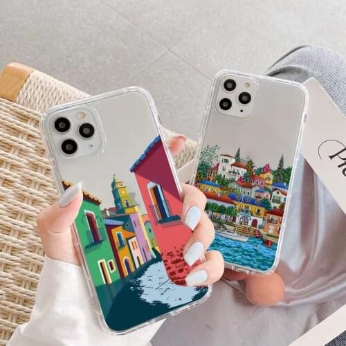 Santorini Greece Church Phone Cases for iPhone 11 12 Pro Max X XR XS MAX for iphone 6s 7 8 Plus SE 2020 Clear Transparent Cover