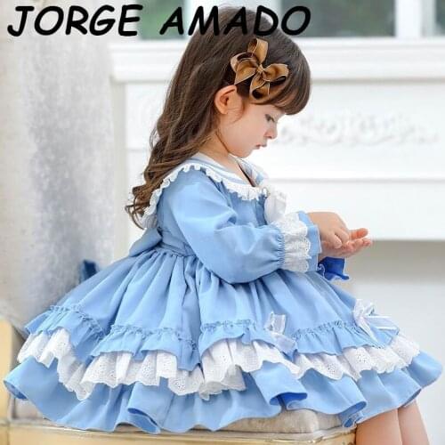 Baby Girls Party Dresses Kids Lolita Dresses for Girls Big Bow Long Sleeve Princess Girls Dresses Baby Clothes E20011
