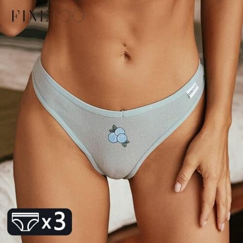 FINETOO Fruit Embroidery Thongs Women Cotton T-back Underpants M-XL Ladies G-string Sexy V Waist Underwear Bikini Panty Lingerie
