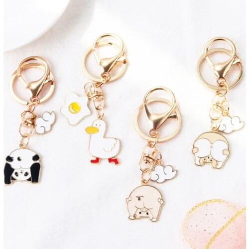 Creative Cute Dog Pig Keychain Funny Animal Butt Keychain Metal Duck Poached Egg Keyring Couple Bag Pendant Keyfob