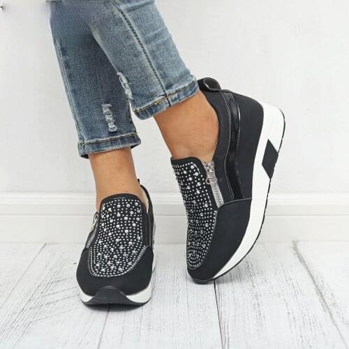 Puimentiua Sneakers 2019 Women Shoes High Black White Pink Women Sneakers For Women Outdoor Sports New Rhinestone Female Sneaker