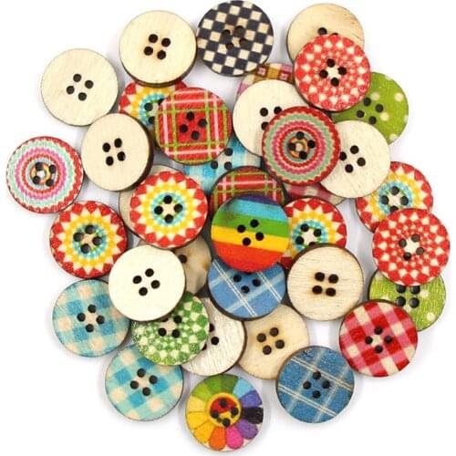 50Pcs Round/Heart Wooden Button Rainbow Decorative Buttons For Needlework Painting Sew Buttons For Clothes DIY Crafts Scrapbook