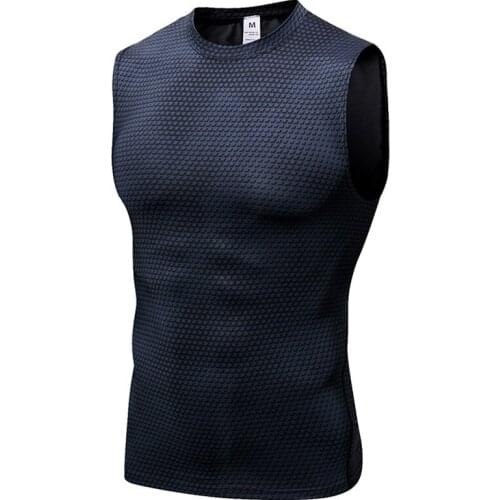 Summer Mens Compression Tights Gym Tank Top High Elastic Quick Dry Sleeveless Sport Vest Sportswear Cool Running Vest Male