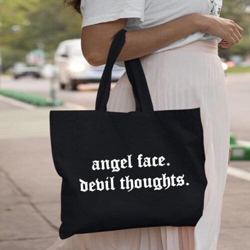 Fashion Bag Female Letter Print Canvas Shoulder Bag Women Shopping Tote Bag Casual Eco Reusable Handbags Harajuku Girl Book Bag