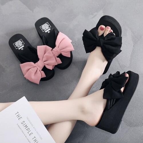 Fashion Kids Shoes for Girl Sandals and Woman Slippers Home New Pink Bow Beach Shoes Kids Slippers Flat High Heels