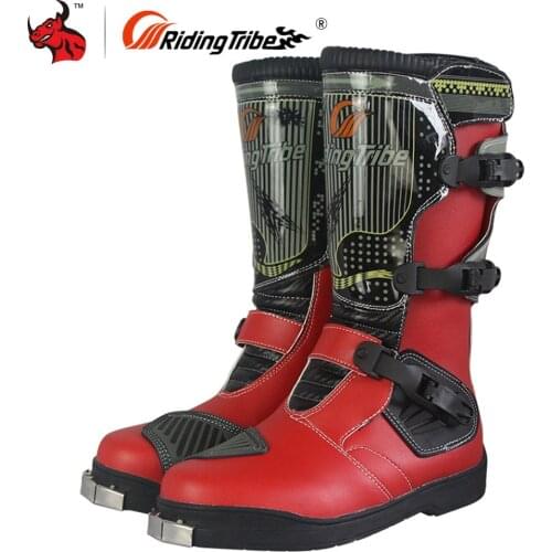 Riding Tribe Motorcycle Boots Waterproof Motorcycle Boots Men Motocross Motorcycle Shoes Motorcycle Long Racing Boots Red