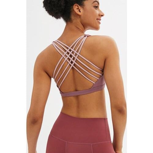 Soft Nylon Yoga Sport Bras Women Back Cross Padded Fitness Workout Crop Top Push Up Wireless Gym Bras S-XL
