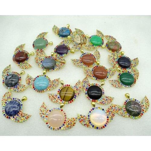 New Natural Stone Quartz Crystal 8PC amethyst sodalite Opal lapis Round Shaped Pendant Diy Jewelry Making necklace for woman man