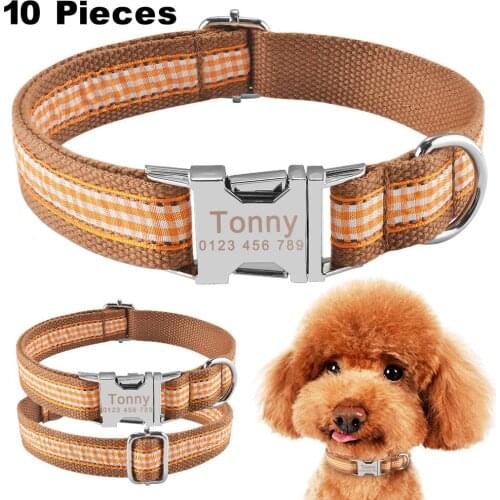 10 Pieces Free Engraved ID Name Personalized Dog Collar Small Medium Large Pet Nylon XS-L Dog Tag Dog Collar Accessories