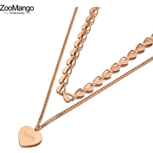 ZooMango Bohemia Design Double Layer Love Heart Charm Pendant Necklaces For Women Stainless Steel Summer Choker Necklace ZN20162