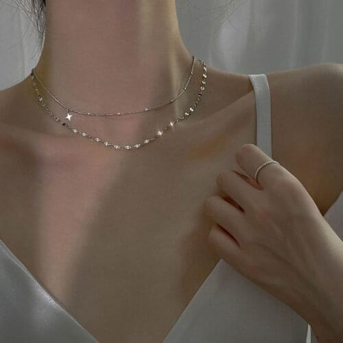 925 Sterling Silver Double Layer Cross Star Necklace Female Shiny Clavicle Chain Wholesale