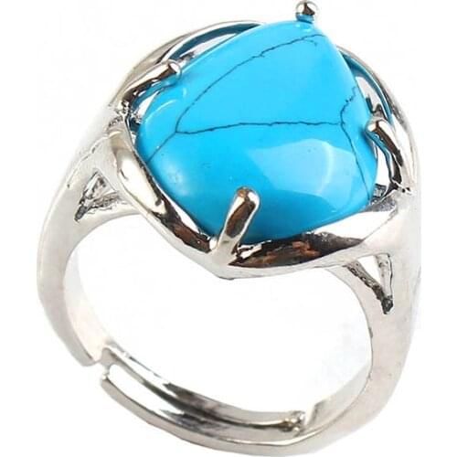 KFT Silver Plated Resizable Man Made Blue Turqoises Stone Ring Water Drop Finger Ring For Women Party Wedding Jewelry