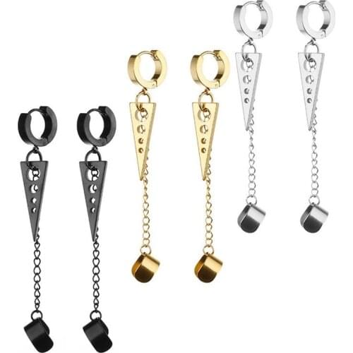 Stainless Steel Triangle Chain Pendant Earrings For Women Girls Fashion Geometric Charms Stud Ear Jewelry Party Gifts 2 pieces