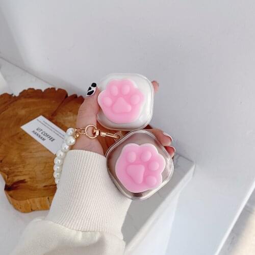 For Samsung Galaxy Buds Live/Buds Pro Case Cute Squishy Cat Claw Chain Silicone Clear Earphone Case For Galaxy Buds Live Cover