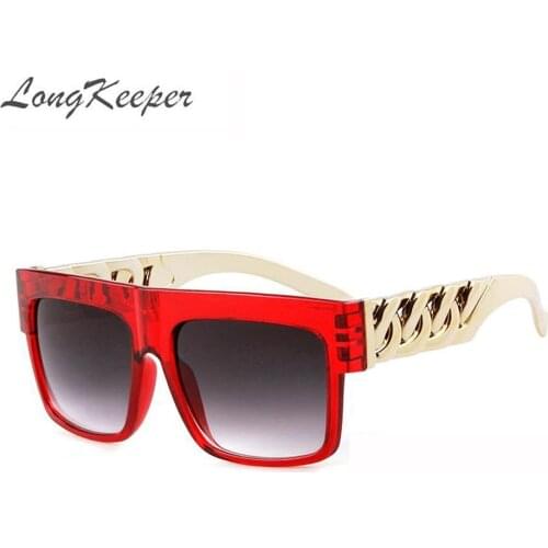 LongKeeper Oversized Gold Chain Steampunk Sunglasses Men Women Hip Hop Square Sun Glasses Mirrored Gafas De Moda Hombre UV400