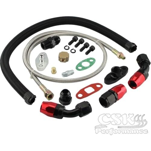 T3 T4 T3/T4 T70 T66 TO4E Turbo Oil Feed Line Oil Return Line Oil Drain Line Kit Black / Silver