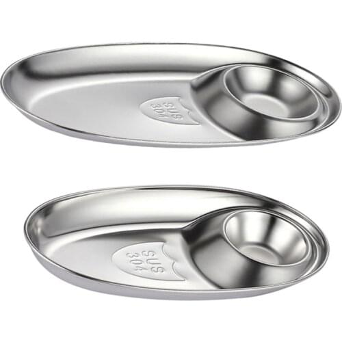 1/2pcs Fast Food Tray 304 Stainless Steel Snack Plate With Seasoning Barbecue Restaurant Serving Dish Tableware Sushi Container