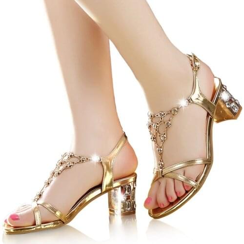 2021 Women High Heels Fashion pumps Golden Rhinestone Lady Sandles Summer Female Open Toe Wedding Shoes Women High Heels