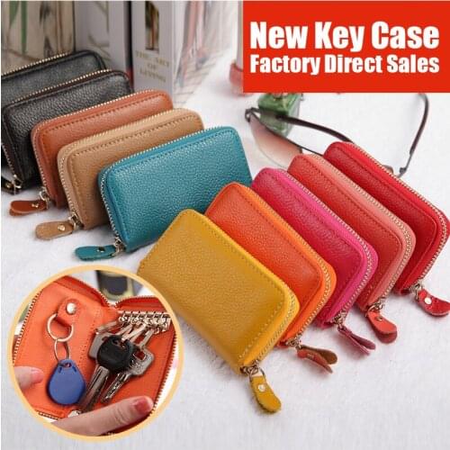 Women Key Wallets Genuine Leather Car Key Wallet Men Zipper Keys Case Housekeeper Key Holder Organizer Keychain Purse Wholesale