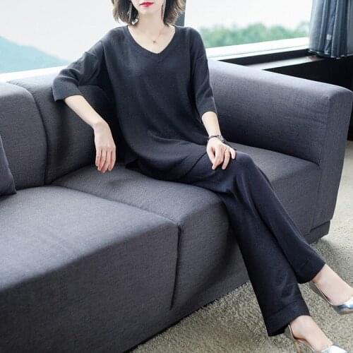 Knitting Tracksuit Women 2 Piece Pant kintted Set V-neck Autumn Winter Runway Fashion Casual Pants Suit top+Pants Knit suit set