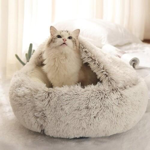 Winter Cat Bed Round Plush Warm Soft Pet Bed for Cat Soft 2-In-1 Mat for Small Dogs Puppy Sleeping Bag Cats Nest Pet Supplies