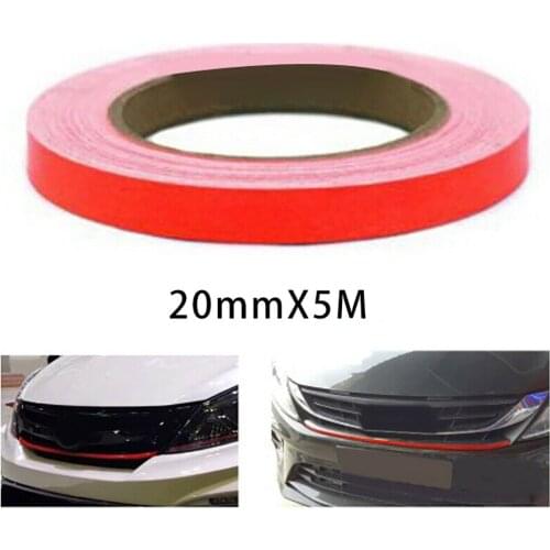 1pc 20mmX5m Red Lining Reflective Vinyl Wrap Film Car Sticker Decal Waterproof Anti-fouling And UV Resistant Accessories