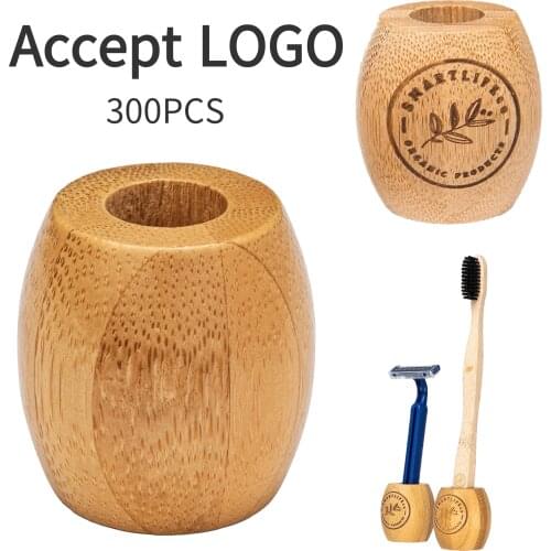 10/50 Bamboo Toothbrush Holder Customized Logo Individual Wood Single Stand Small Natural Rustic Holders for Razor & Tooth Brush