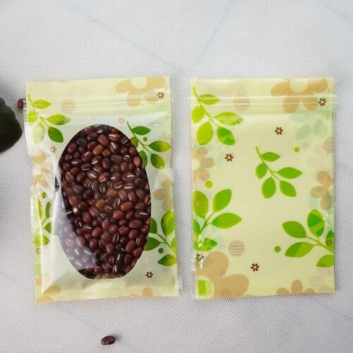 14*20cm,100 X High Transparent PET plastic Zip Lock bag with green flower printed - Zipper Reusable plastic pouches grip sealed