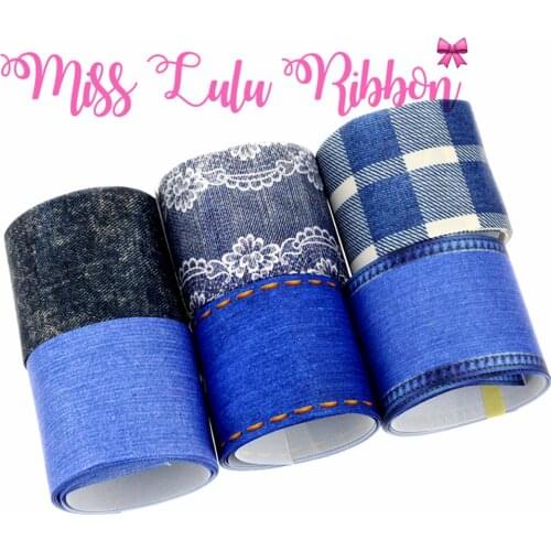 16mm-75mm Jeans Series Printed Grosgrain Ribbon/Foe Denim Like DIY Gift Pack Hair Band Making 50yards/roll
