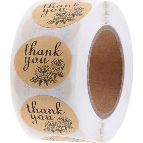 500 pcs per lot Round kraft paper thank you sticker flower pattern cake baking seal sticker holiday gift tag