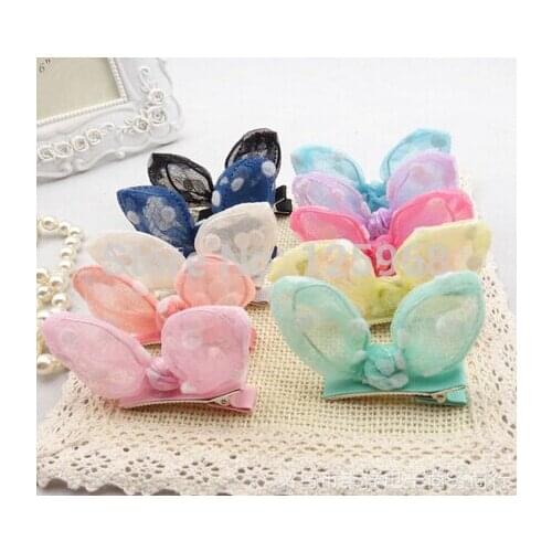 Free Shipping 2015 New 20PCS Children Girl Tiaras Dots Mesh Rabbit Ear Hair Clips Baby Hairpin Accessories