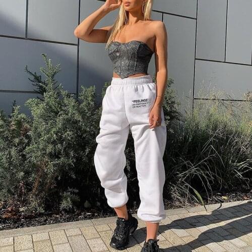 Women High Waist Letter Print Loose Casual Pants Solid Warm Vintage Trousers 2020 Winter New Women Fashion Cargo Pants