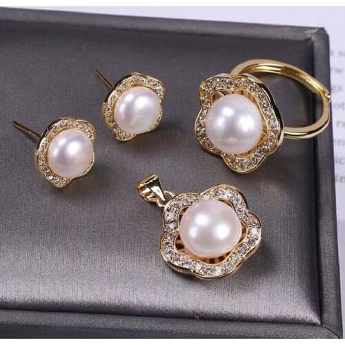 DIY Flower Pendant Ring and Earrings Jewelry Set Base Mountings Settings Findings Jewelry Settings Parts for Pearls Beads Stones