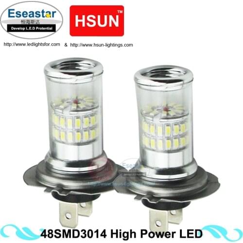 Eseastar 2pcs H7 48-LED-SMD3014 White H7 High Power Led Car Fog Running Light Bulbs Car Styling Lights Automobiles Bulb DC12-24V