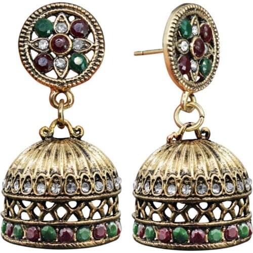Ethnic Bali Jhumka Jhumki Brocade Crystals Mexico Gypsy Dangle Earrings Jewelry